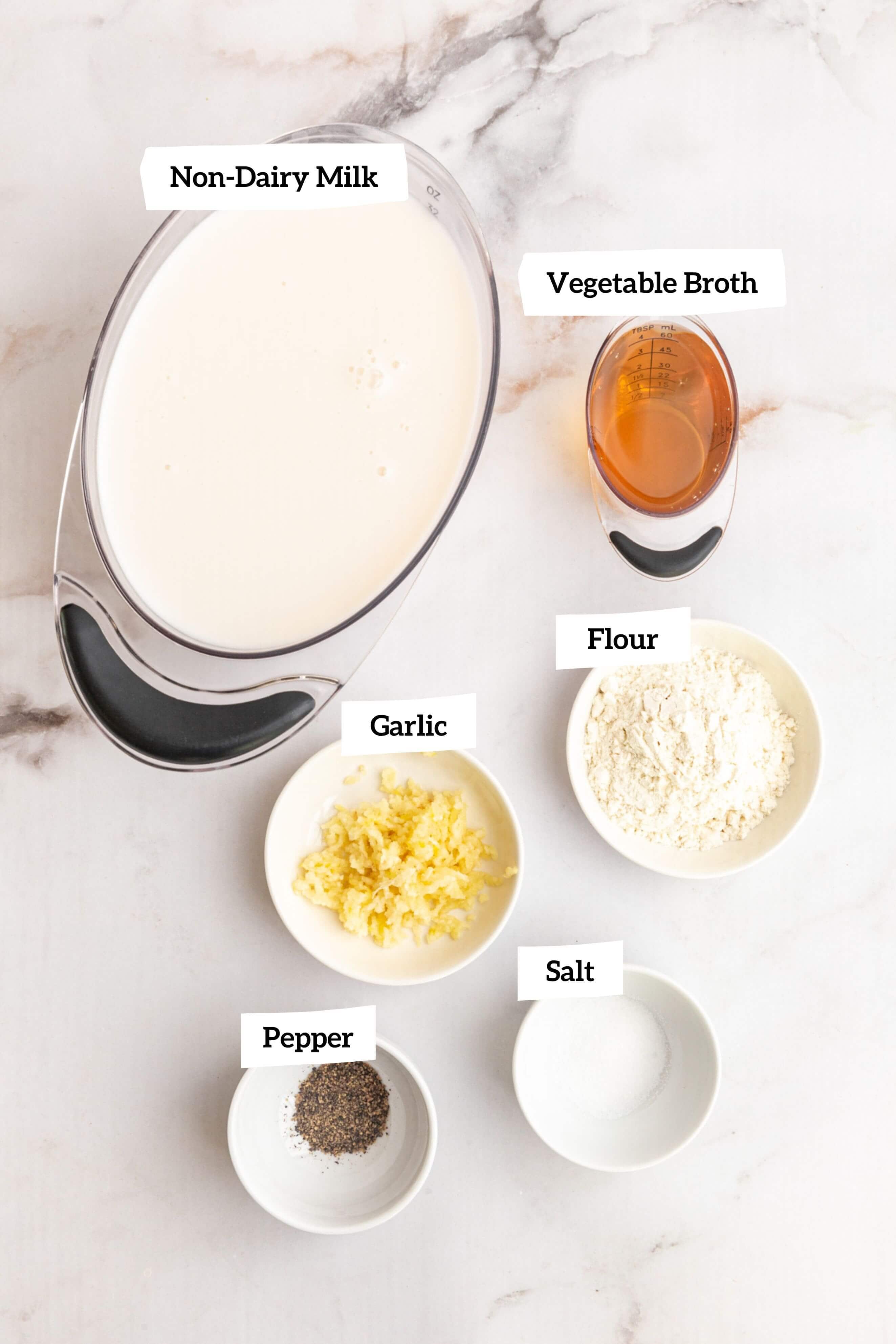 Vegan bechamel ingredients.