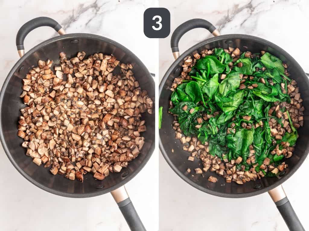 Vegan white lasagna step 3 - sauté the vegetables.