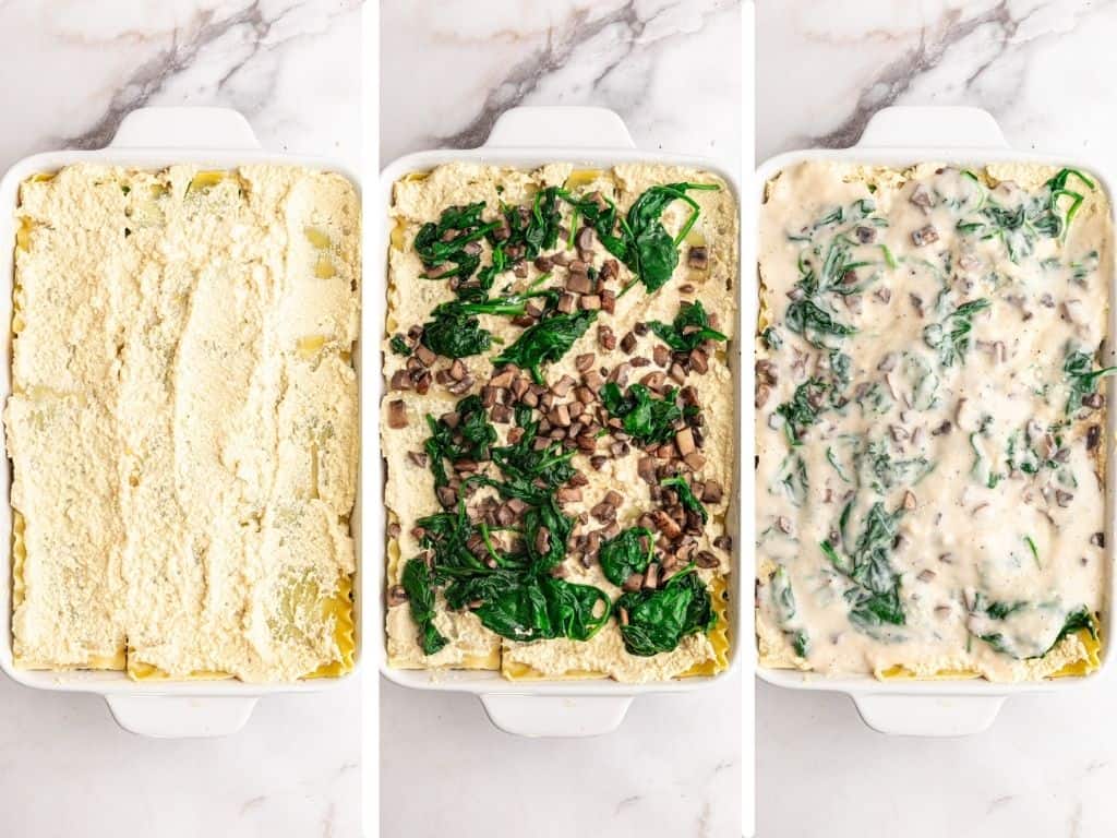 Vegan white lasagna step 6 - layer the lasagna.