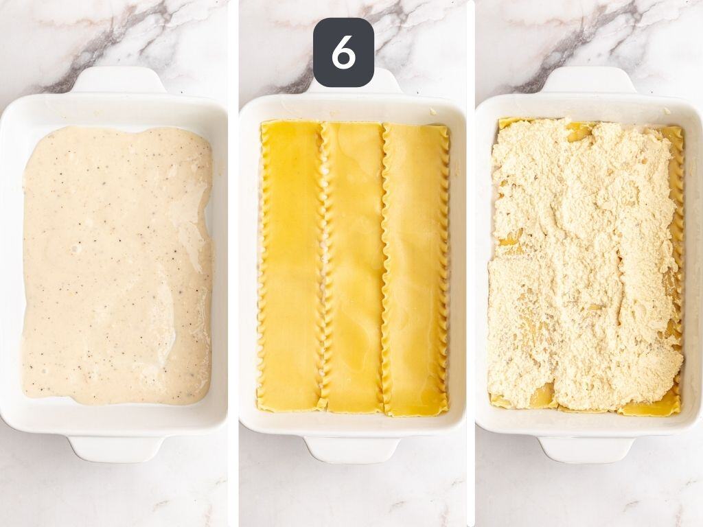 Vegan white lasagna step 6 - layer the lasagna.