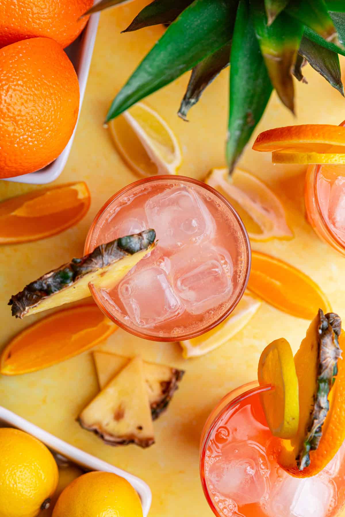 A top-down view of the orange cinderella mocktail.