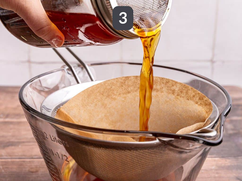 Decaf cold brew step 3 - strain.