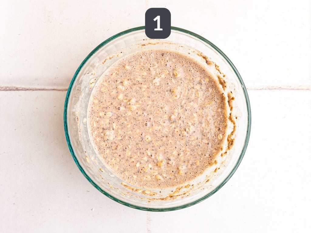 Vegan Mango Overnight Oats Step 1 - mix the ingredients.