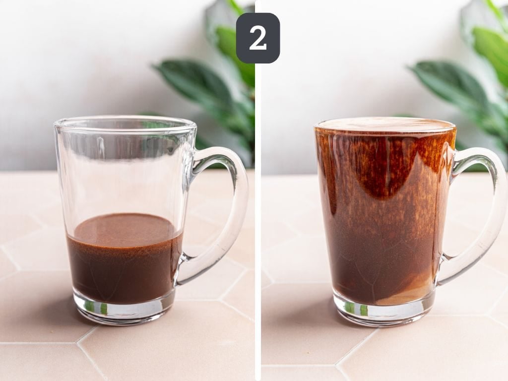 Vegan Protein Coffee Step 2 - add in the milk.