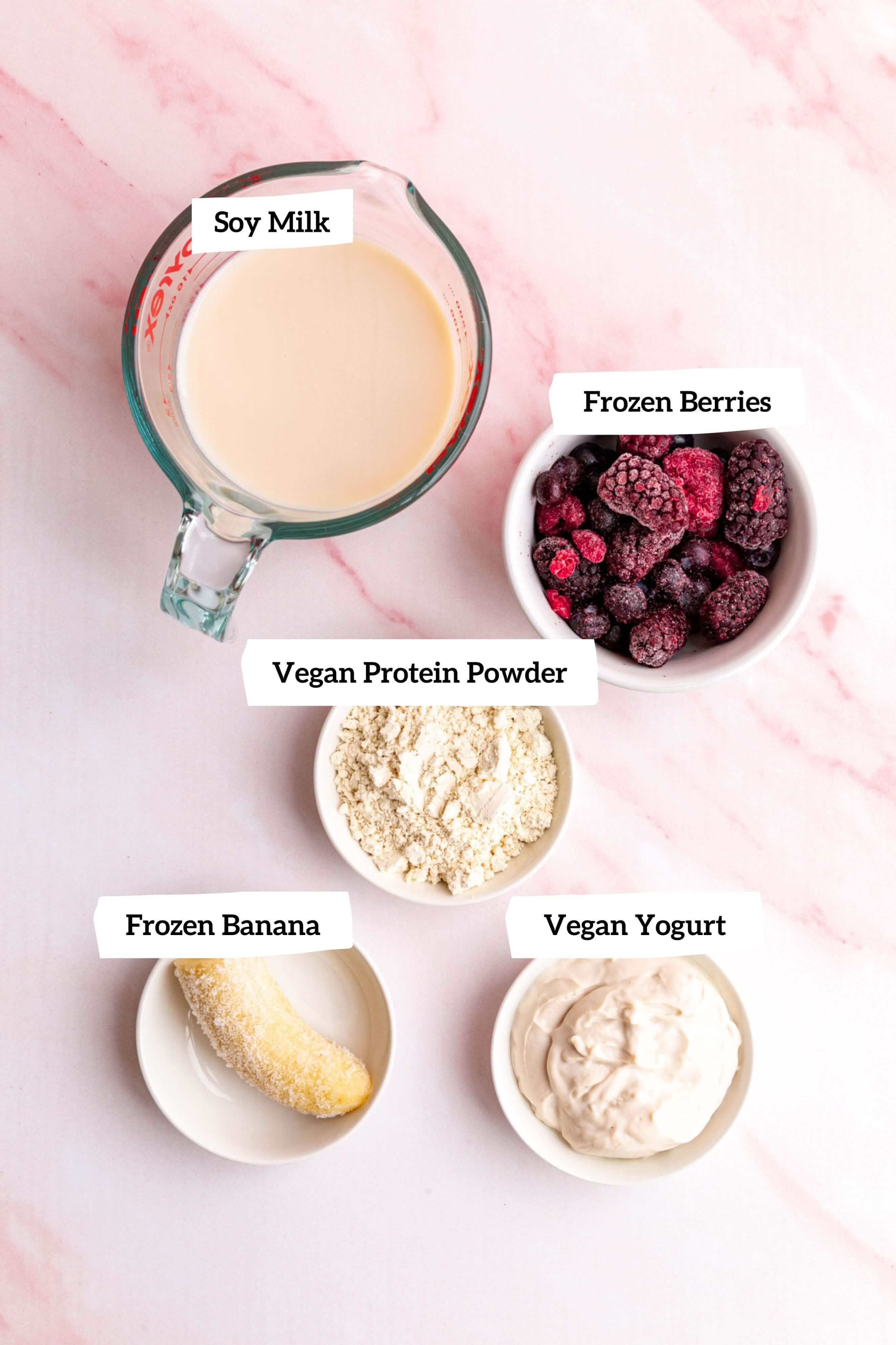 Vegan protein smoothie ingredients.