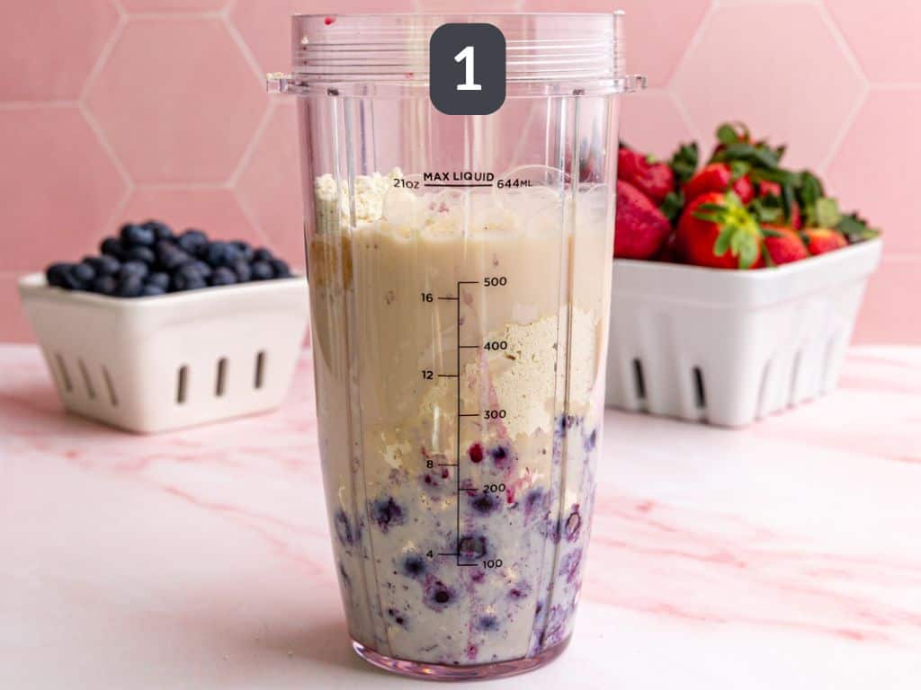Vegan protein smoothie step 1 - add all the ingredients to a blender.