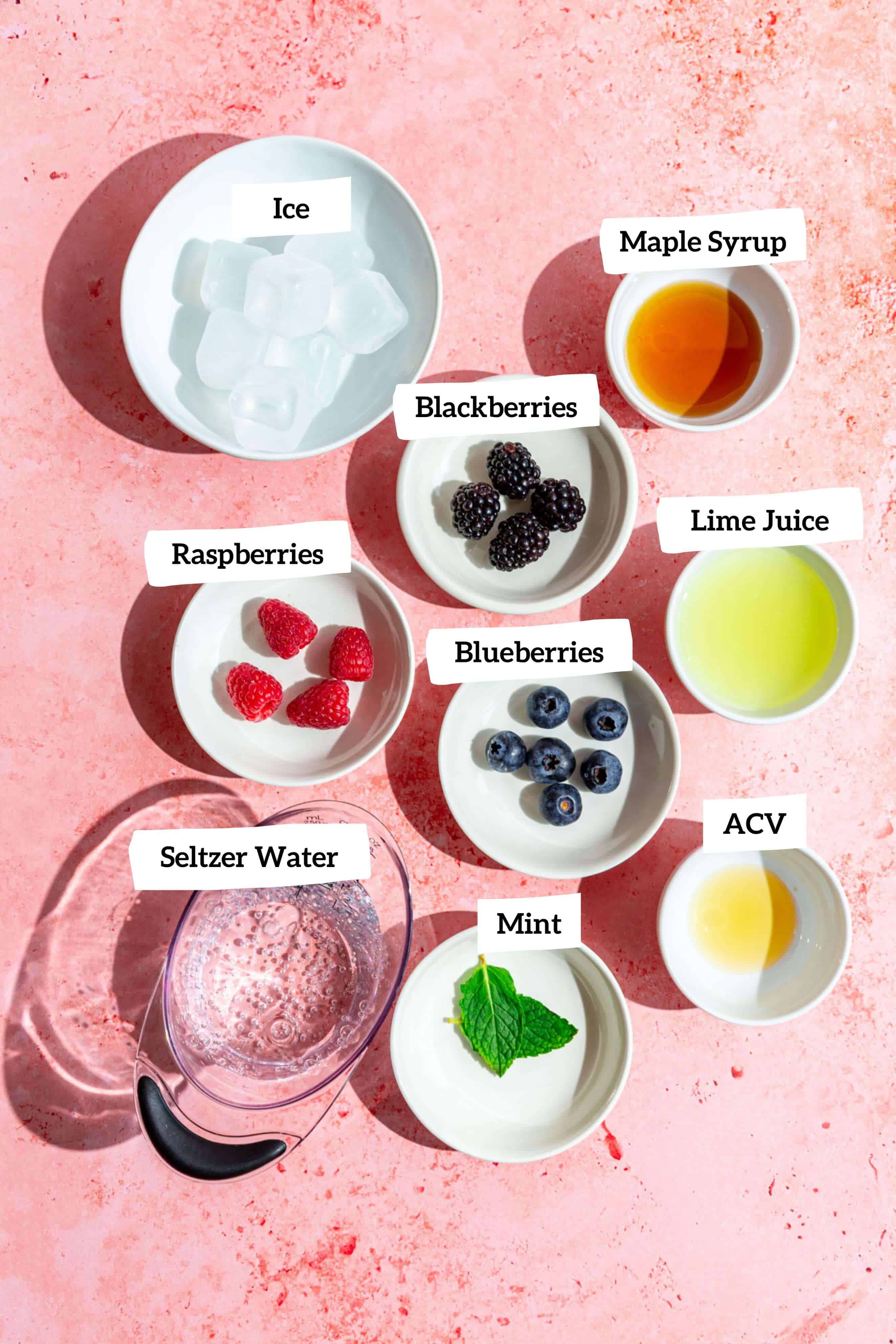 Mixed berry mocktail ingredients