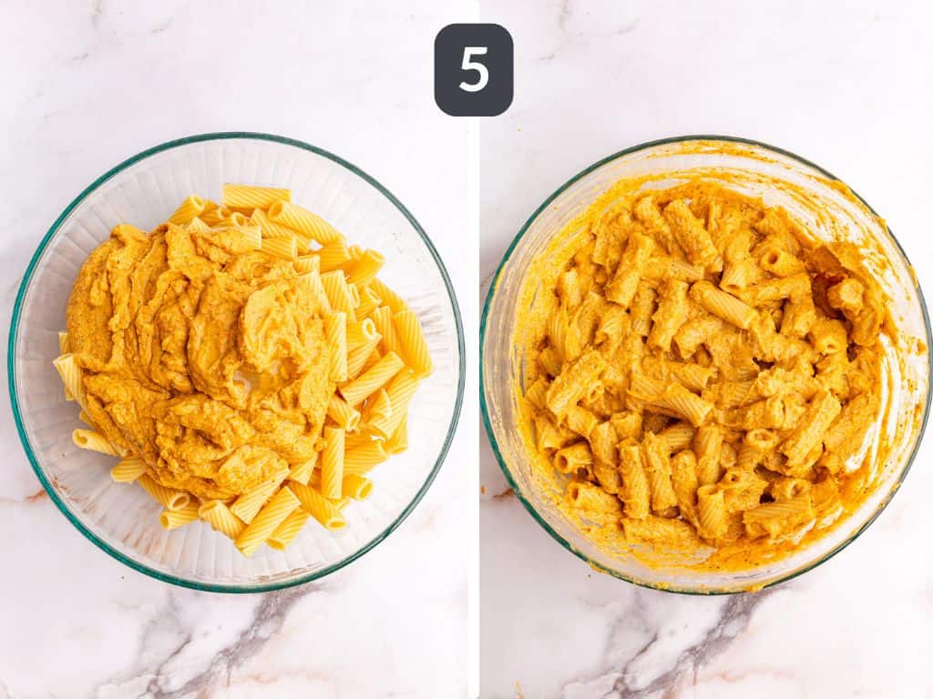 Creamy Vegetable Pasta Sauce step 5 - toss the sauce with the pasta and pasta water.