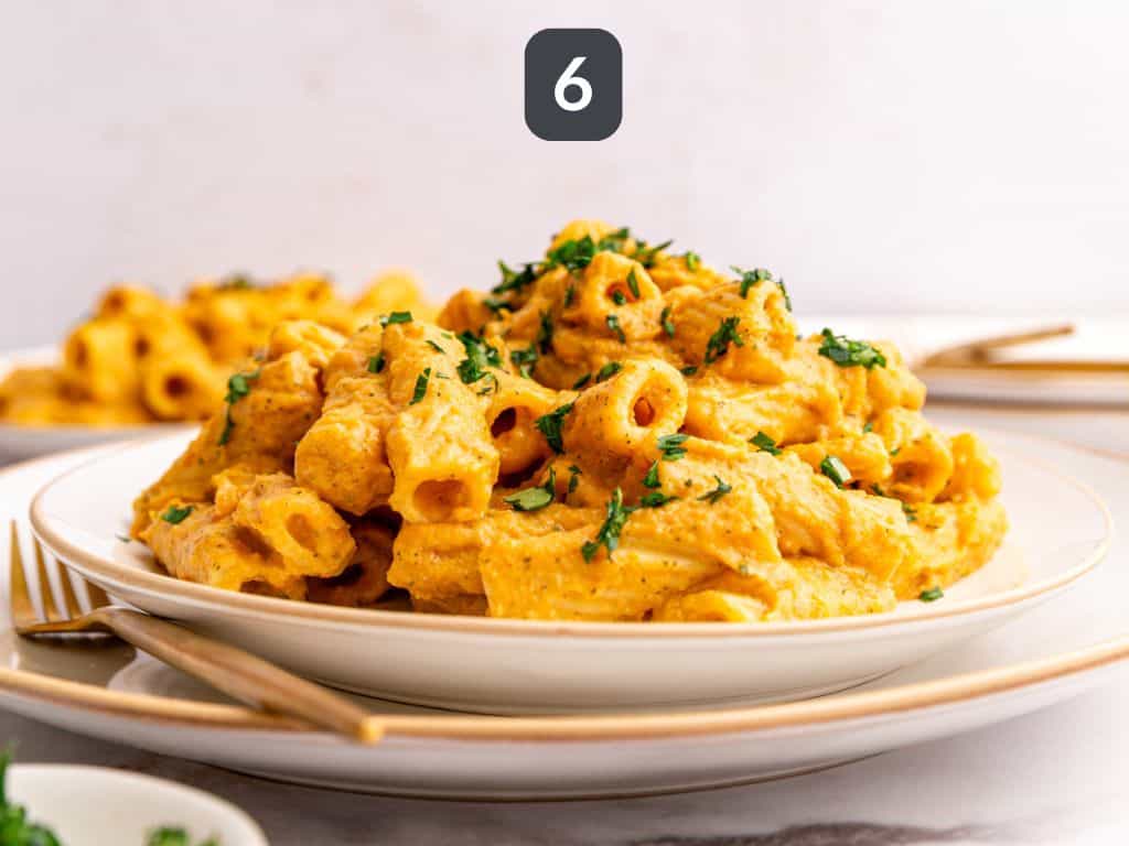 Creamy Vegetable Pasta Sauce step 6 - serve with a garnish of parsley.