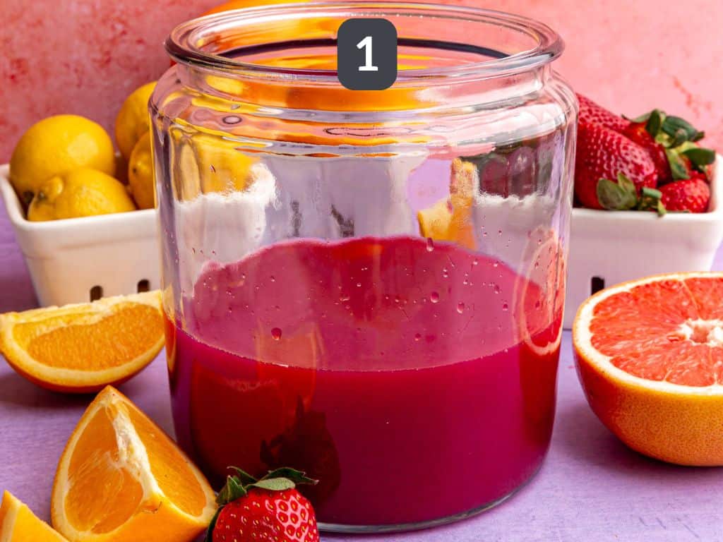 Easter mocktail step 1 - mix the juices.