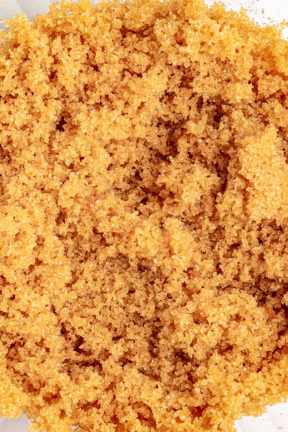 A close up image of the texture of vegan brown sugar.