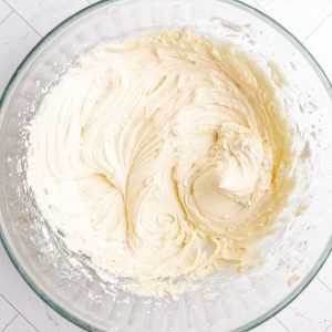 A bowl of vegan buttercream, just mixed.