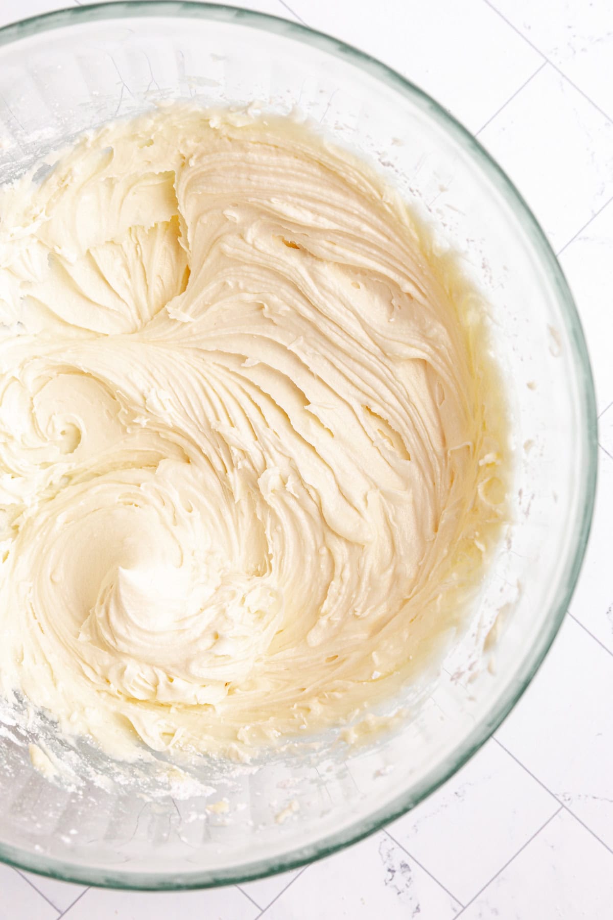 A bowl of vegan buttercream, just mixed.