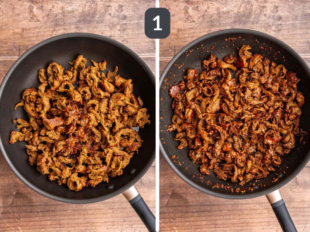 Vegan chicken teriyaki step 1 - sauté the chicken.