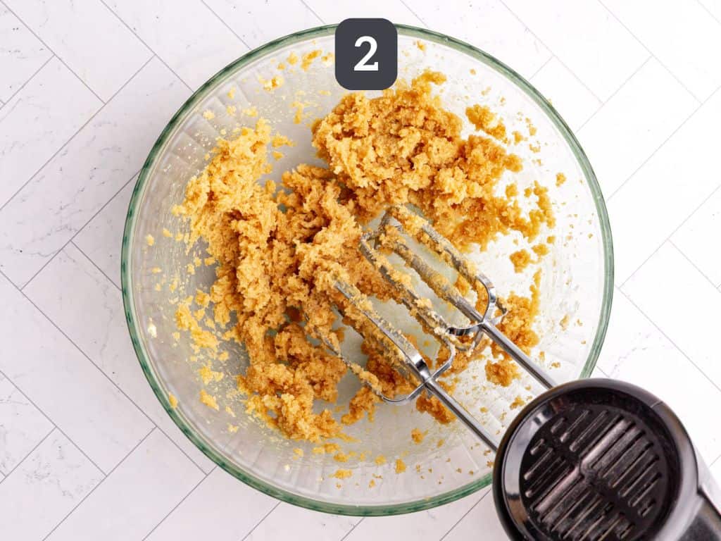 Vegan cookie cake step 2 - beat the butter and sugar.