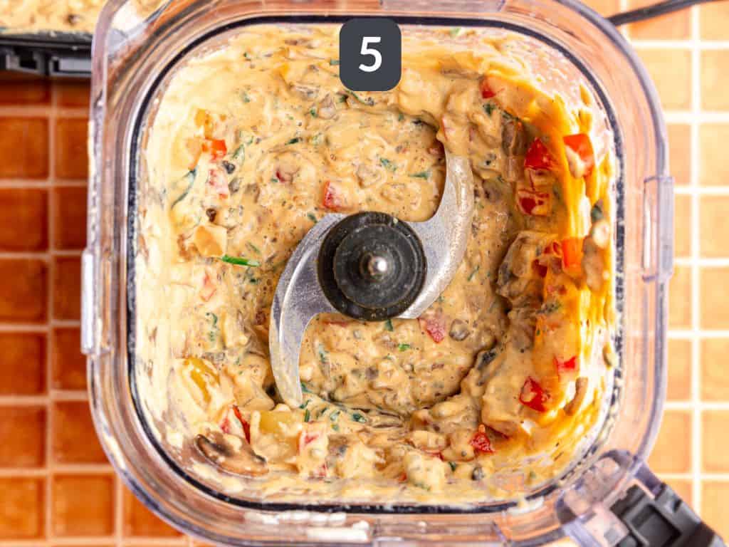 Vegan frittata step 5 - pulse in the vegetables.