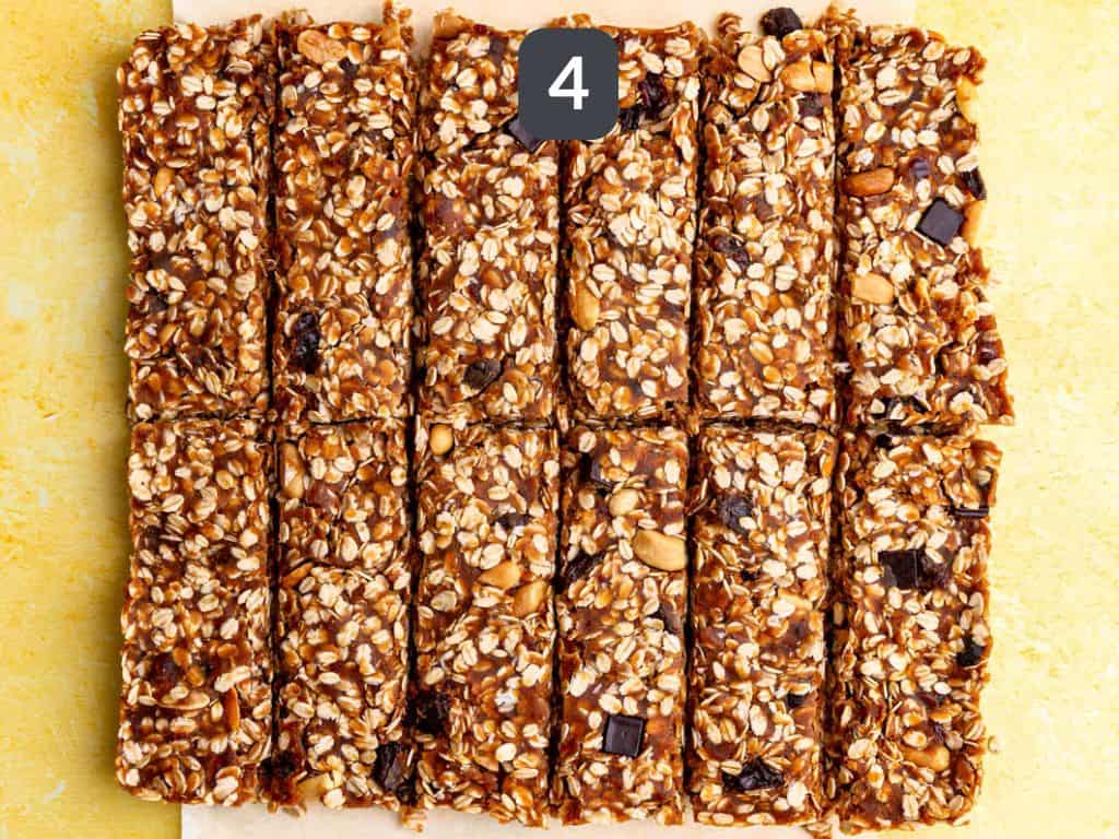 Banana granola bars step 4 - slice into bars.