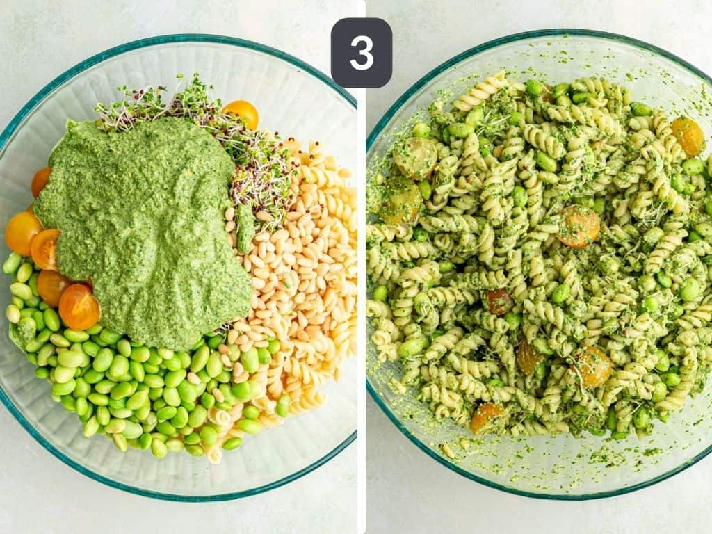 Creamy Vegan Pesto Pasta Step 3 - toss all the ingredients.
