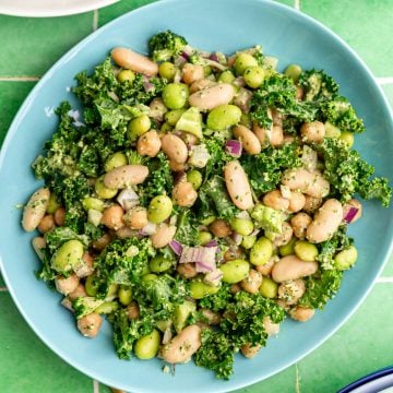 A plate of pesto bean salad.