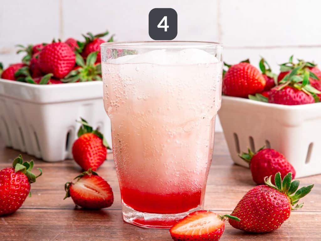 Strawberry cream soda step 4 - add the milk.