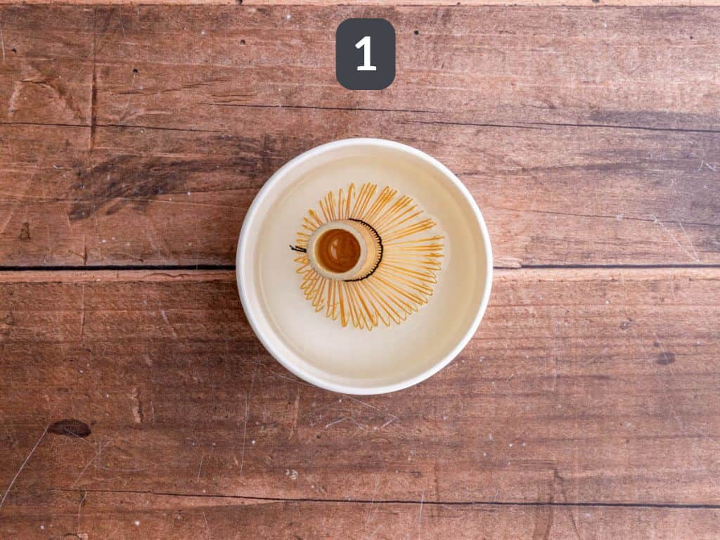 Strawberry Oat Milk Matcha Latte step 1 - soak the matcha whisk