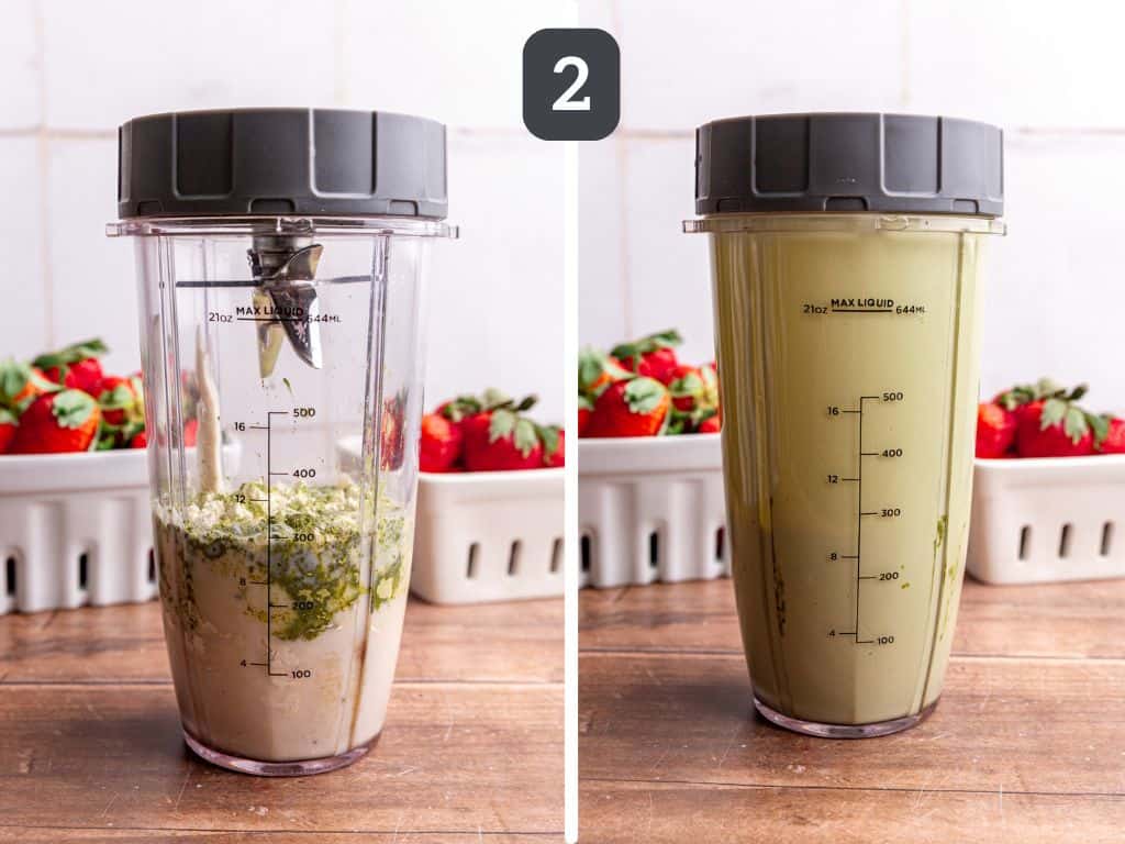 Strawberry matcha smoothie step 2 - blend the matcha layer.