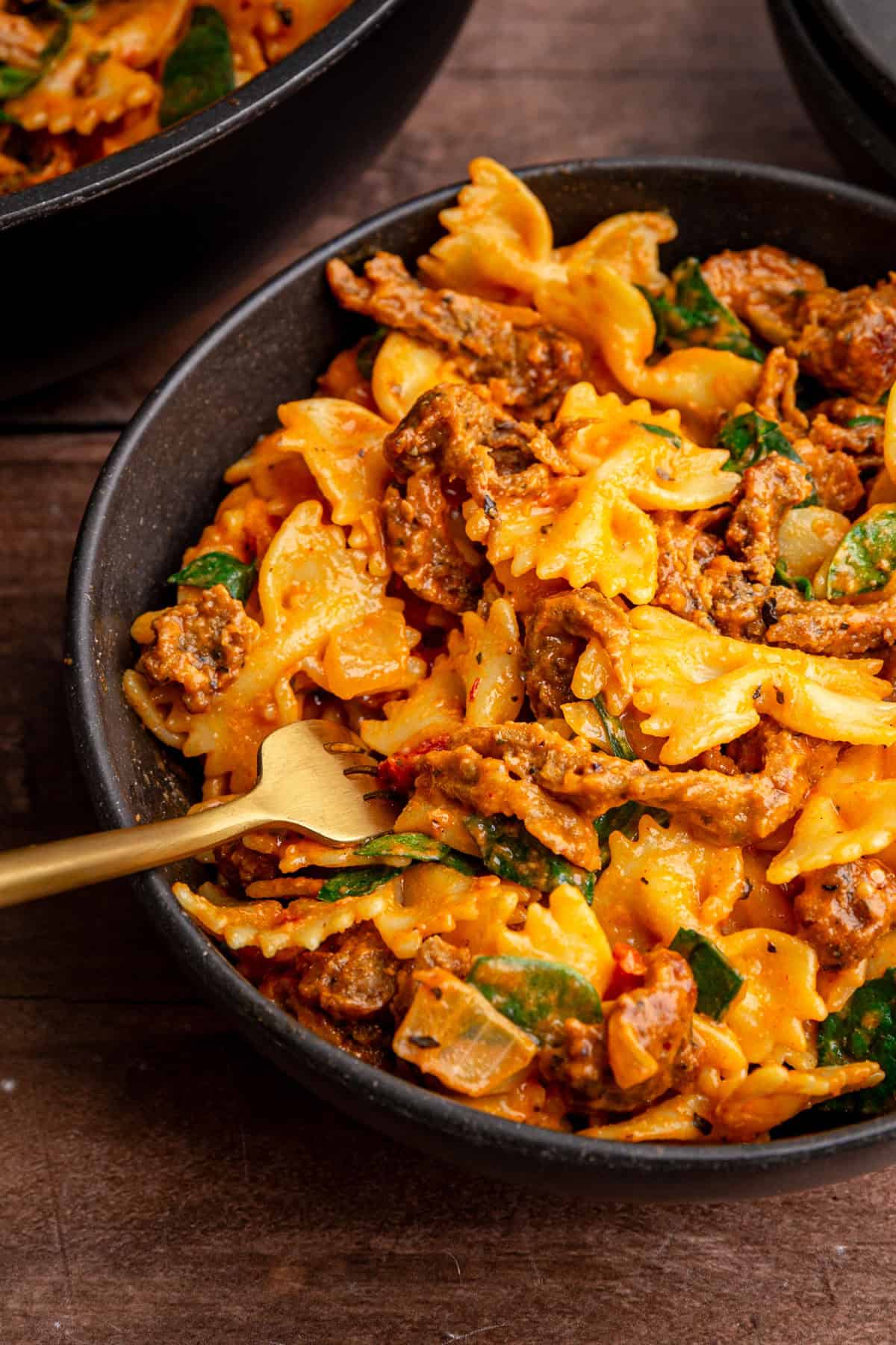 A bowl of Vegan Marry Me Pasta, with a fork.