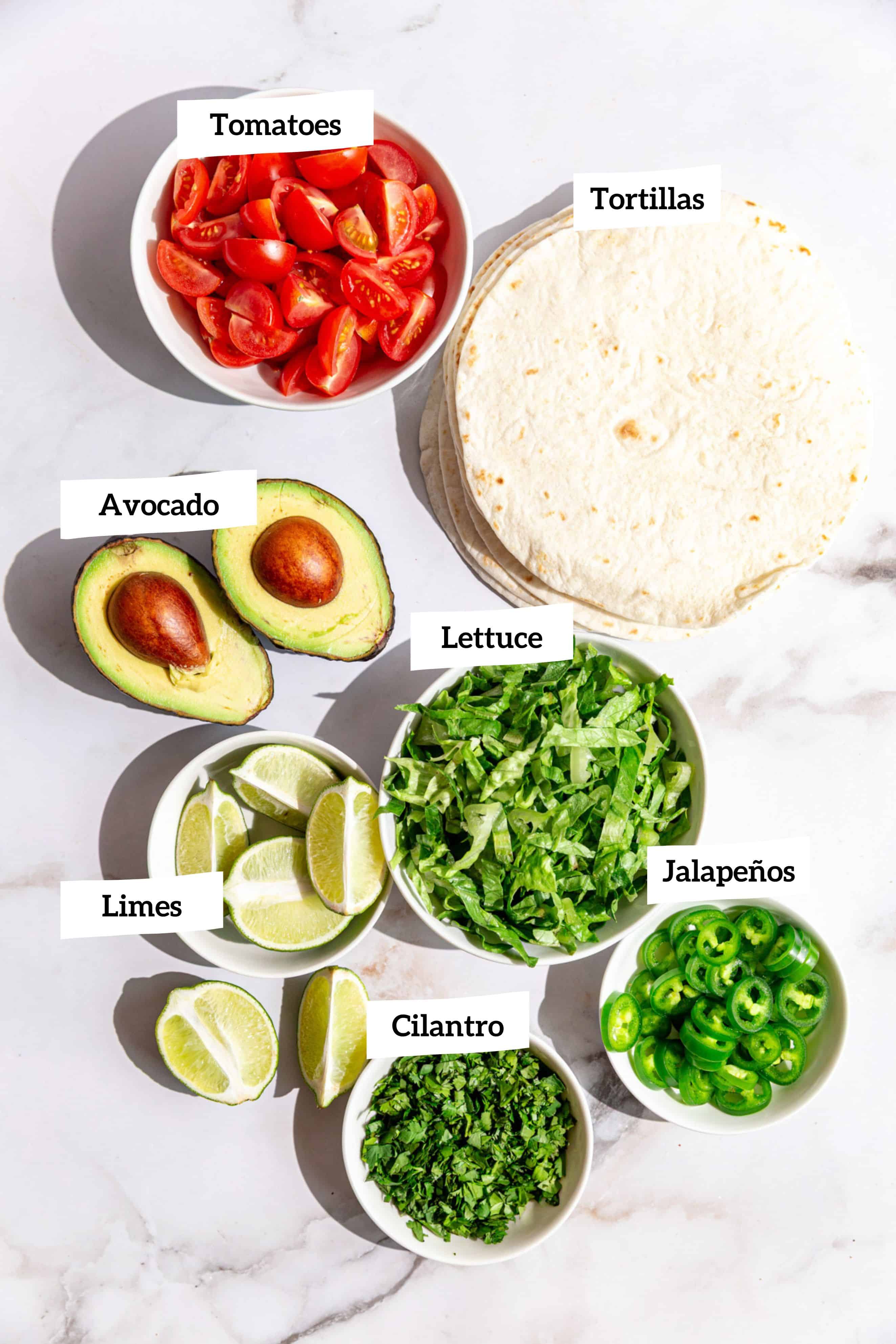 Vegan chicken taco fixings