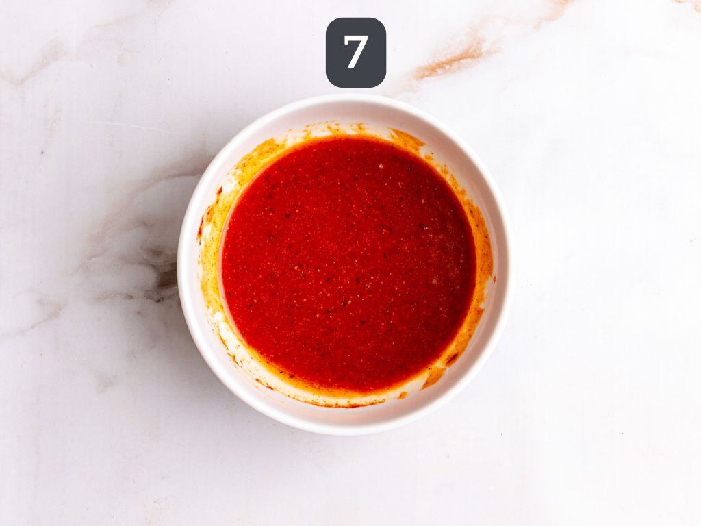 Vegan Nashville Hot Chicken Step 7 - mix the hot sauce.