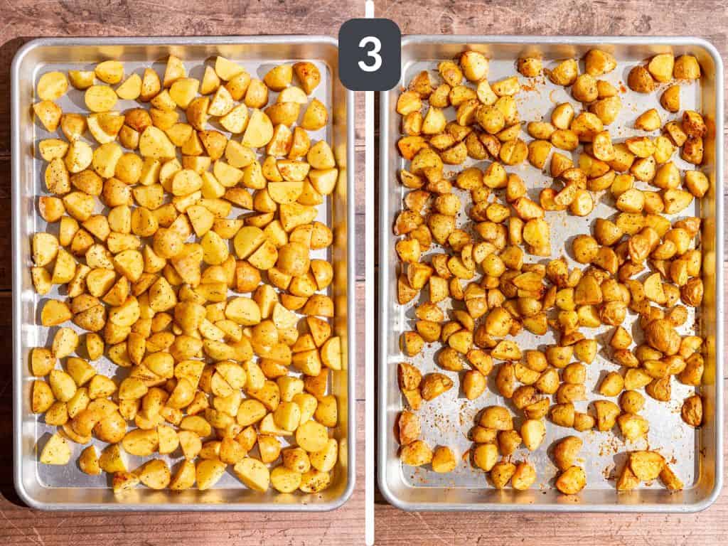 Vegan roasted potato salad step 3 - roast the potatoes.