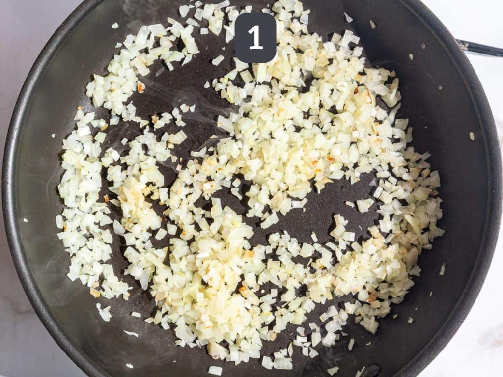 Vegan shredded chicken tacos step 1 - cook the onion.