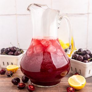 A pitcher of cherry lemonade.