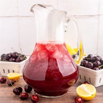 A pitcher of cherry lemonade.