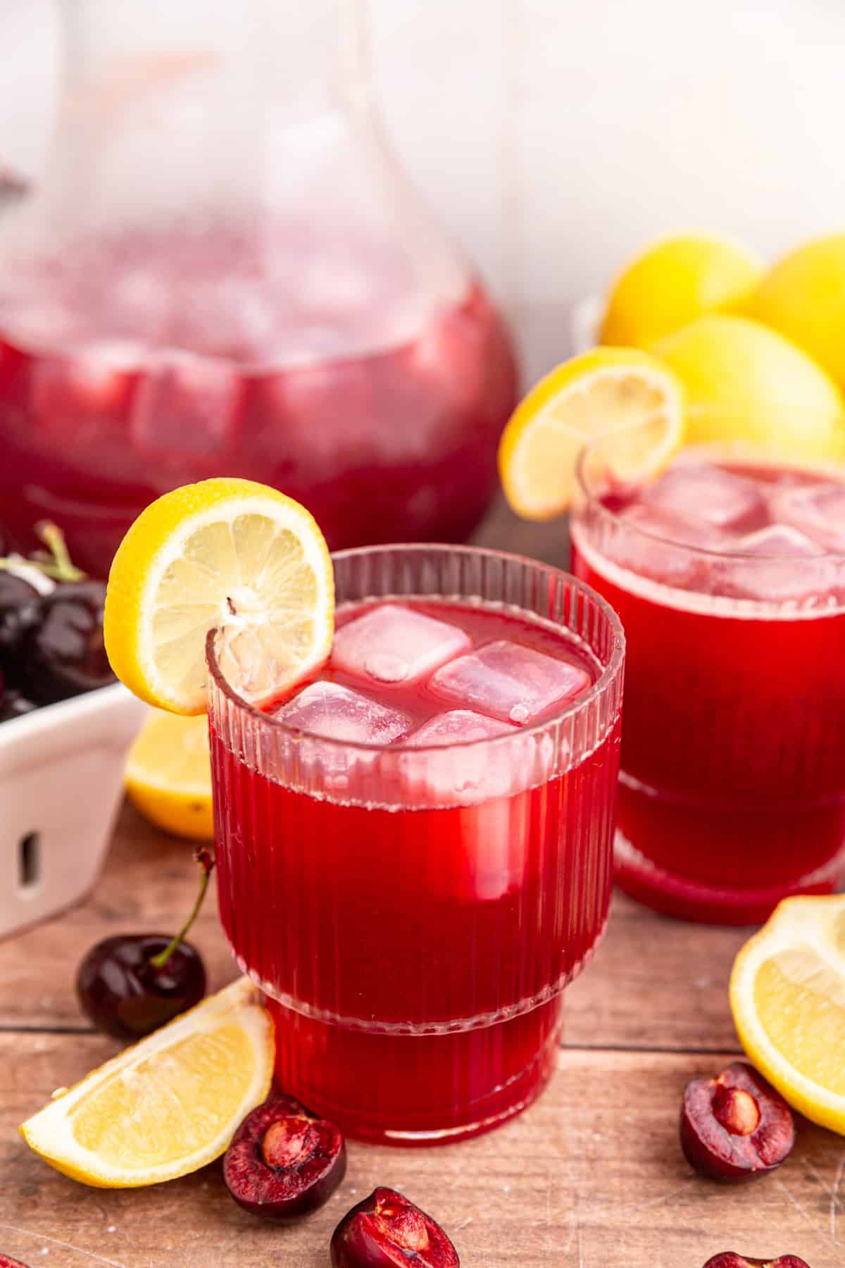 Two glasses of cherry lemonade.