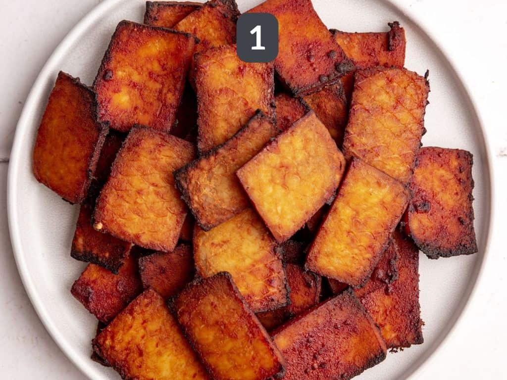 Vegan club sandwich step 1 - make the tofu bacon