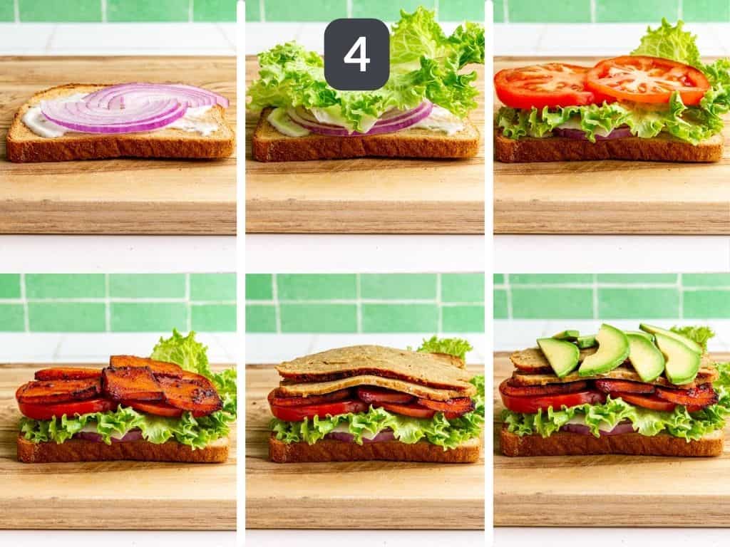 Vegan club sandwich step 4 - assemble the sandwiches