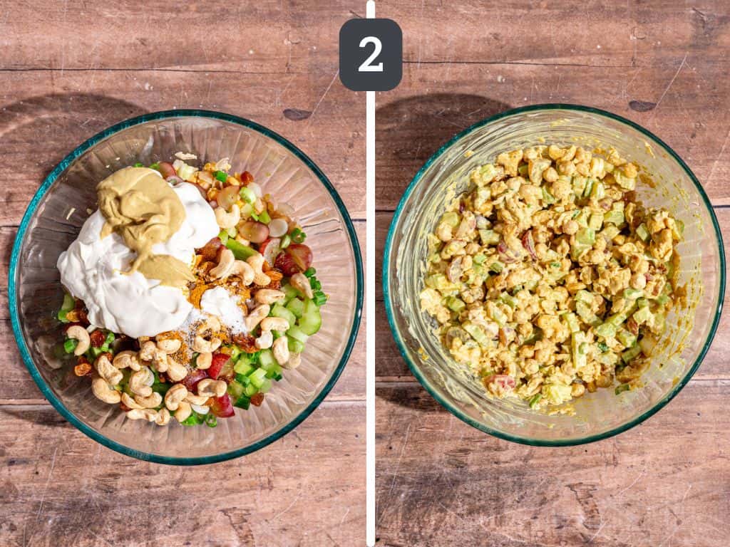 Vegan curry chicken salad step 2 - mix all the ingredients together.