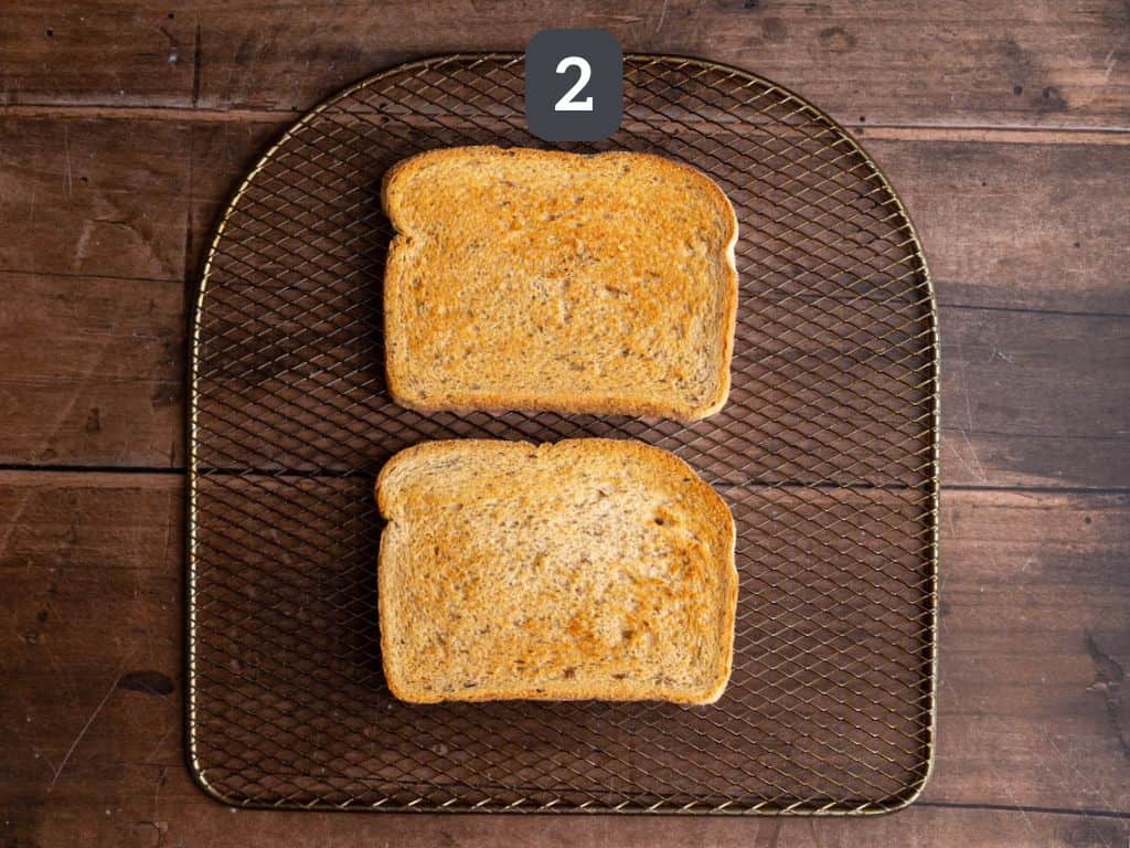 Vegan Pastrami Sandwich Step 2 - toast the bread.