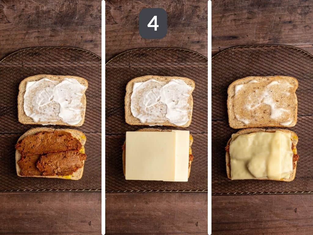 Vegan Pastrami Sandwich Step 4 - add the pastrami and cheese.