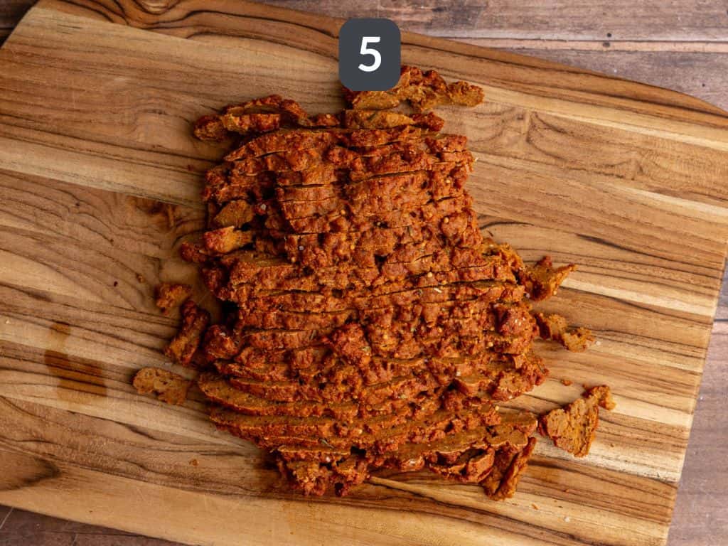 Vegan Seitan Pastrami Beef Deli Meat Step 5 - slice the seitan.