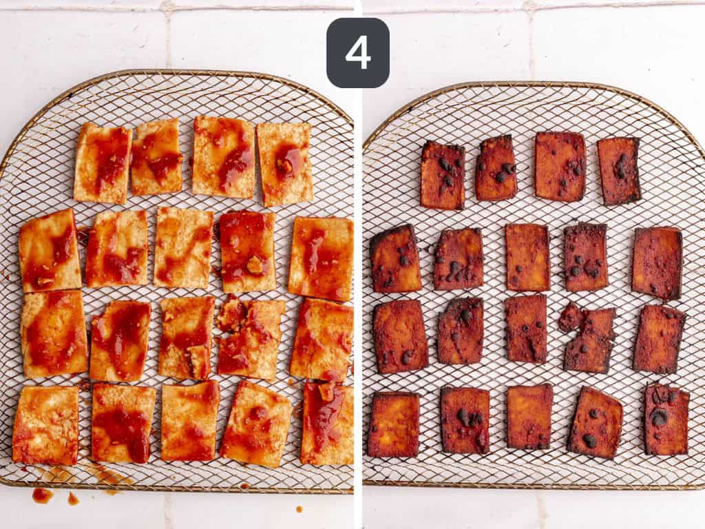Vegan tofu bacon step 4 - bake or air fry