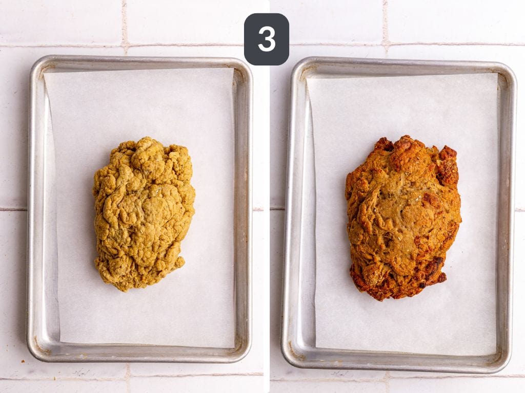 Vegan turkey deli meat step 3 - bake the seitan