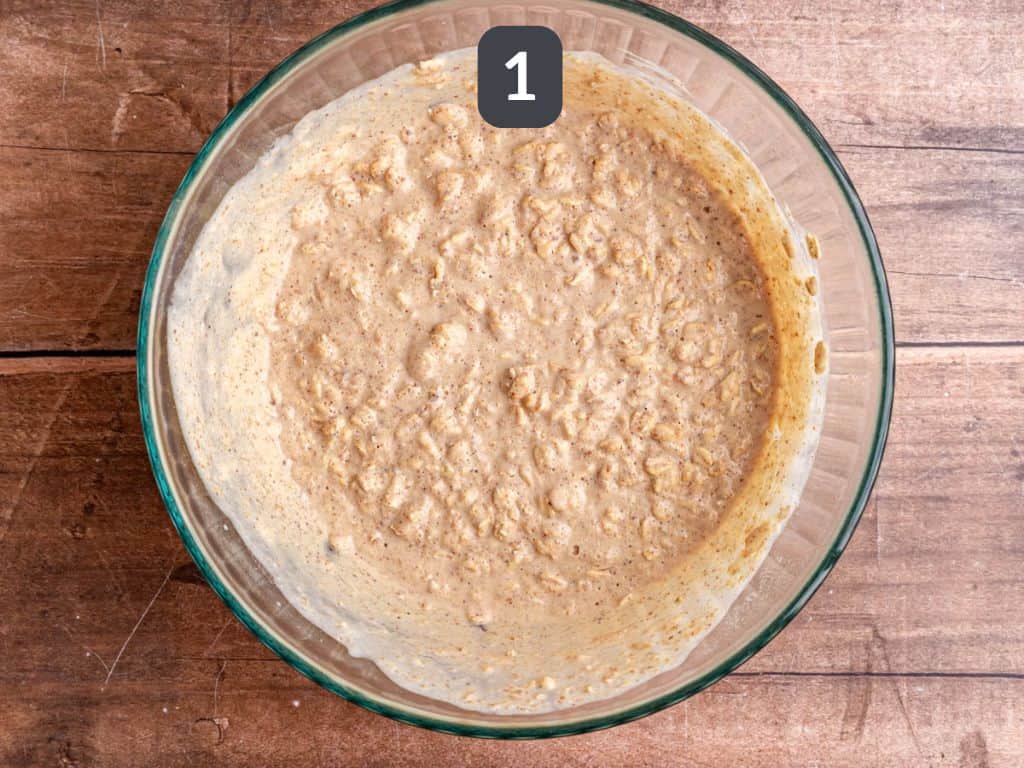 Almond butter overnight oats step 1 - mix all the ingredients.