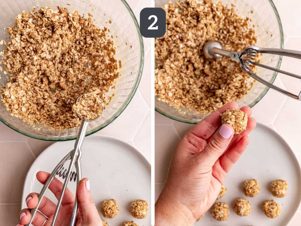 Almond Butter Protein Balls Step 2 - roll into balls.