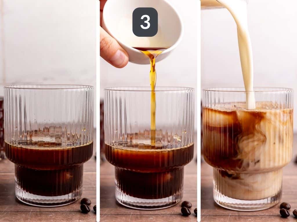 Brown Sugar Oat Milk Latte Step 3 - add the espresso, syrup, then milk.