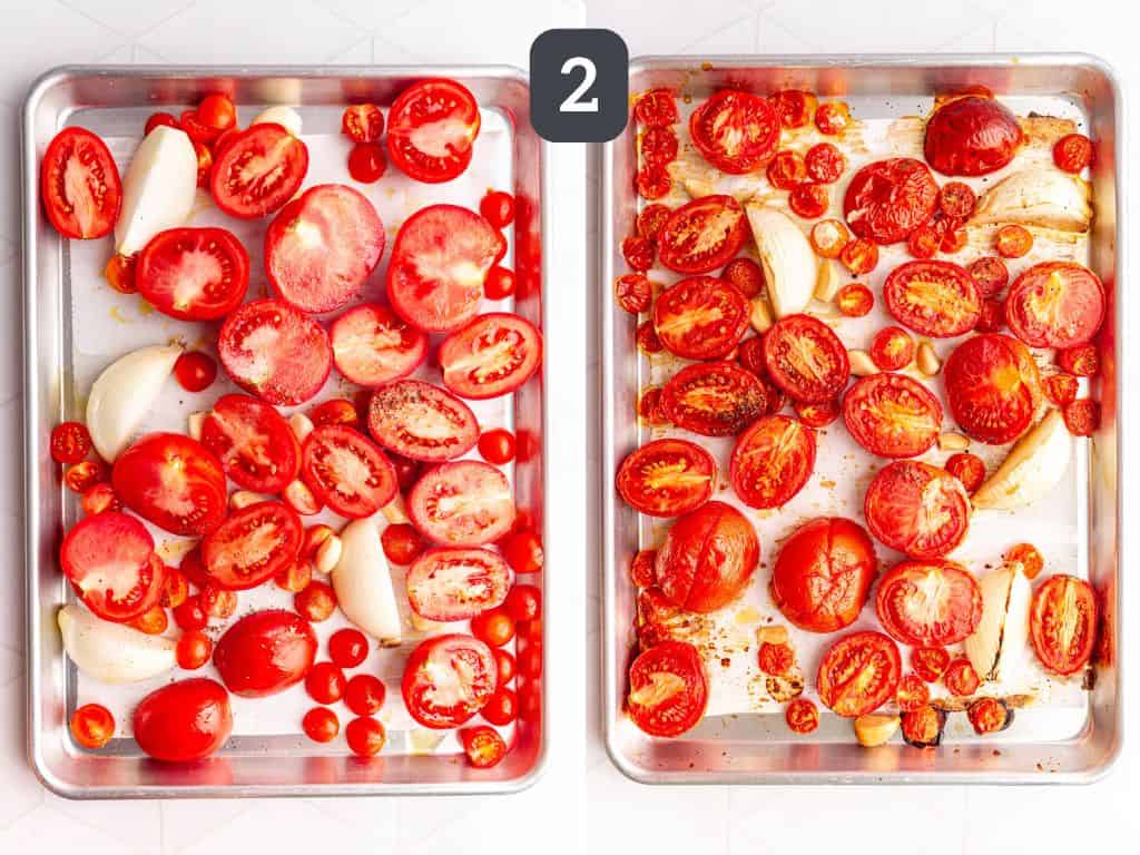 Roasted tomato pasta sauce step 2 - roast the tomatoes.
