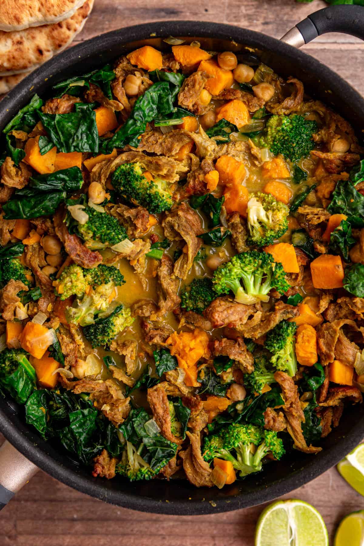 A pot of freshly cooked seitan curry.