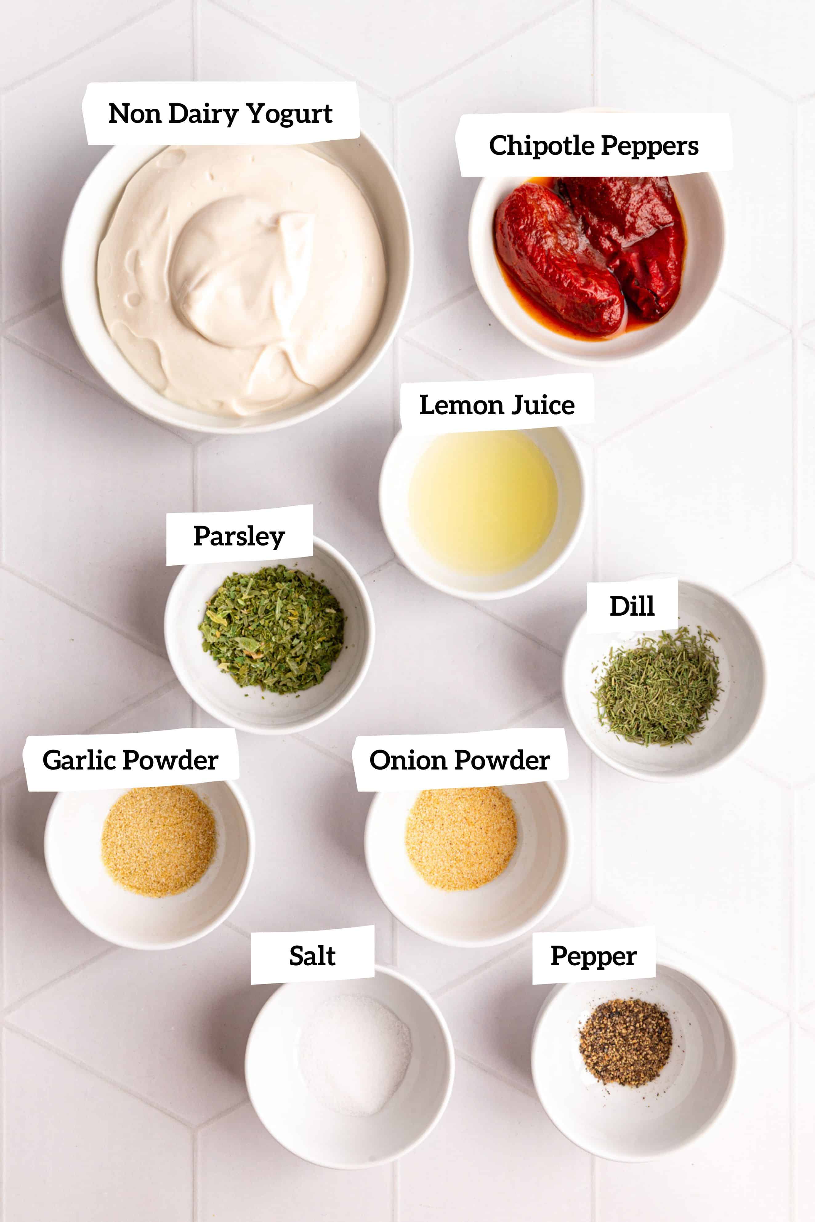 Vegan chipotle ranch ingredients.
