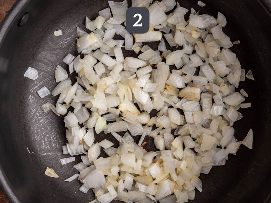 Easy Vegan Seitan Curry Step 2 - sauté the onion.