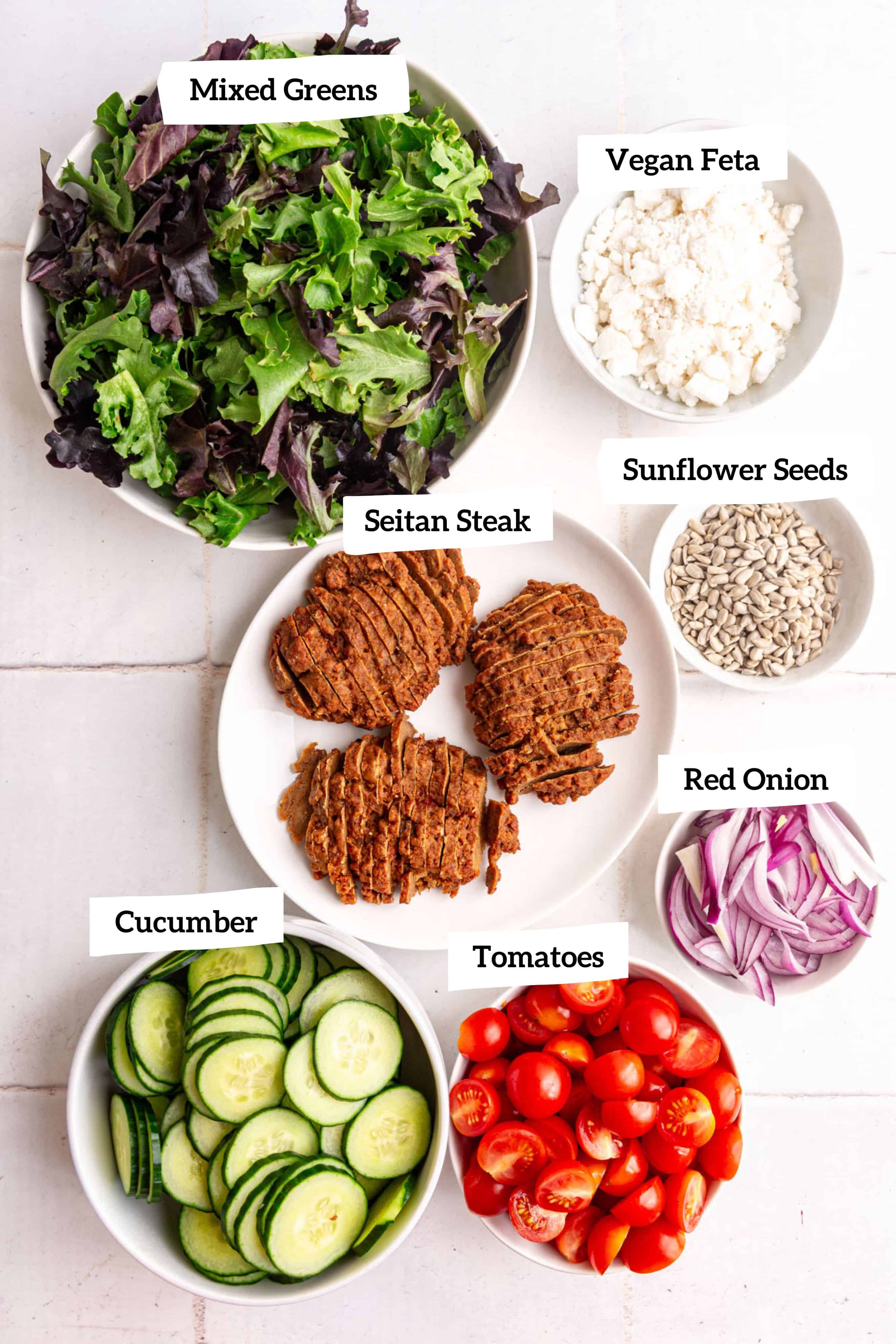 Vegan steak salad ingredients